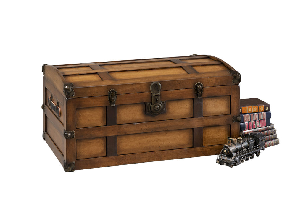 steamer trunk chest with toy train
