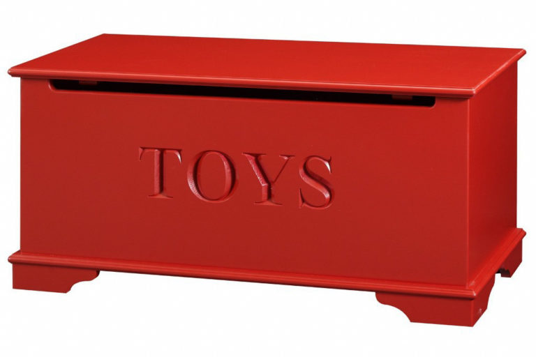 kids toy box in painted maple with cranapple red paint